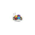 Sterling Silver Antiqued w/14k 4-stone w/Diamond Mother's Ring Semi-Mount