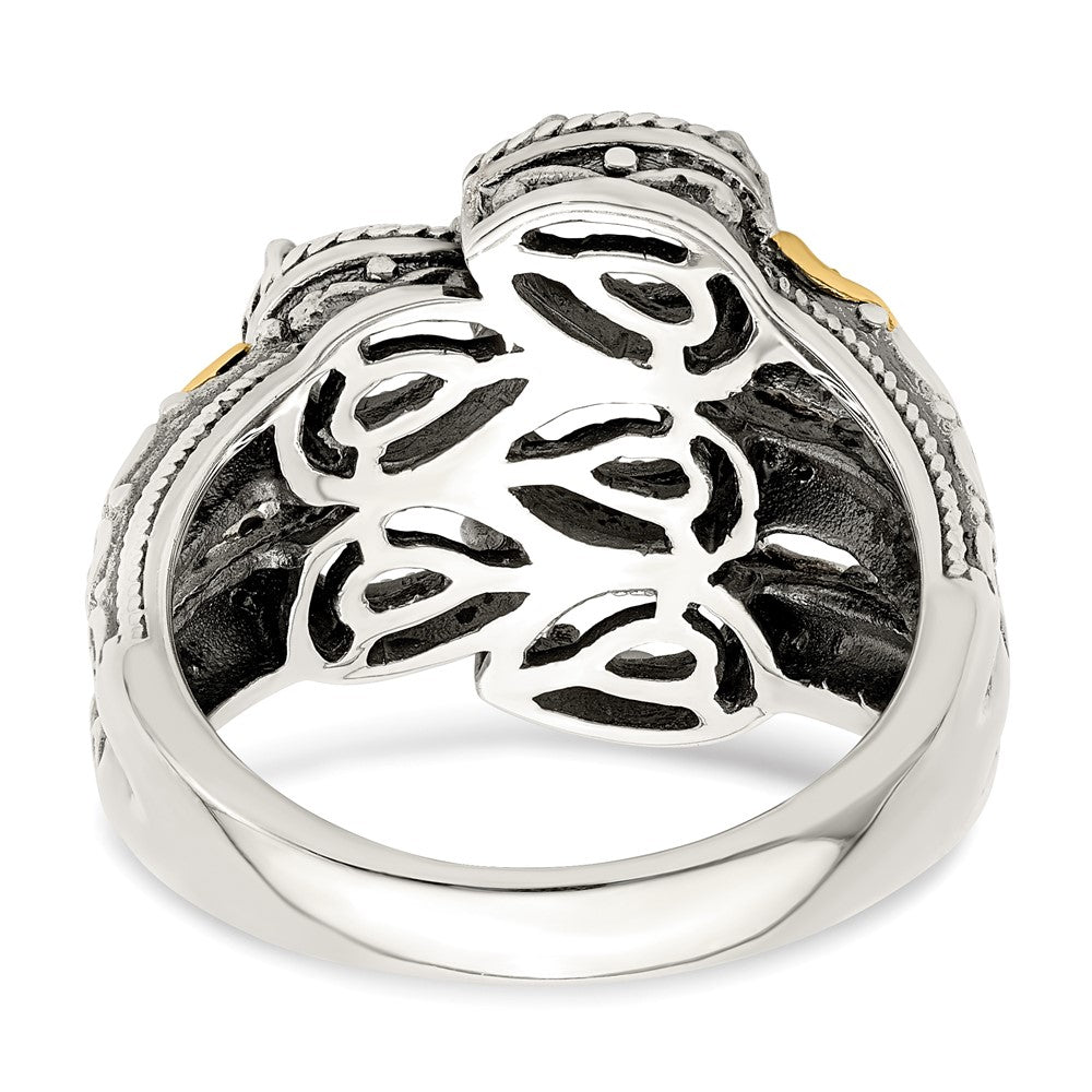 Sterling Silver Antiqued w/14k 5-stone w/Diamond Mother's Ring