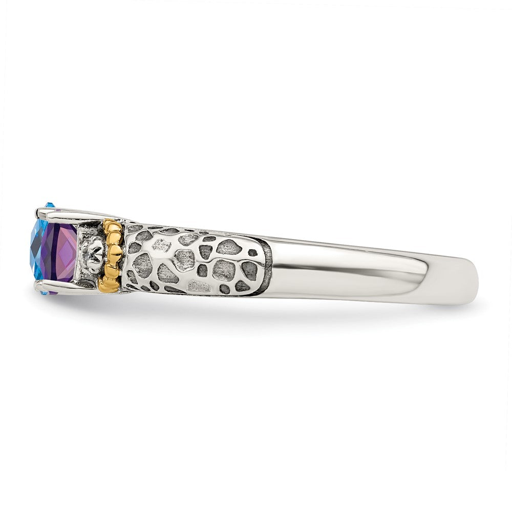 Sterling Silver Antiqued w/14k 2-stone w/Diamond Mother's Ring