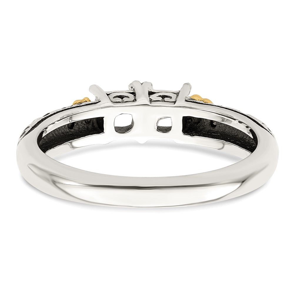 Sterling Silver Antiqued w/14k 2-stone w/Diamond Mother's Ring