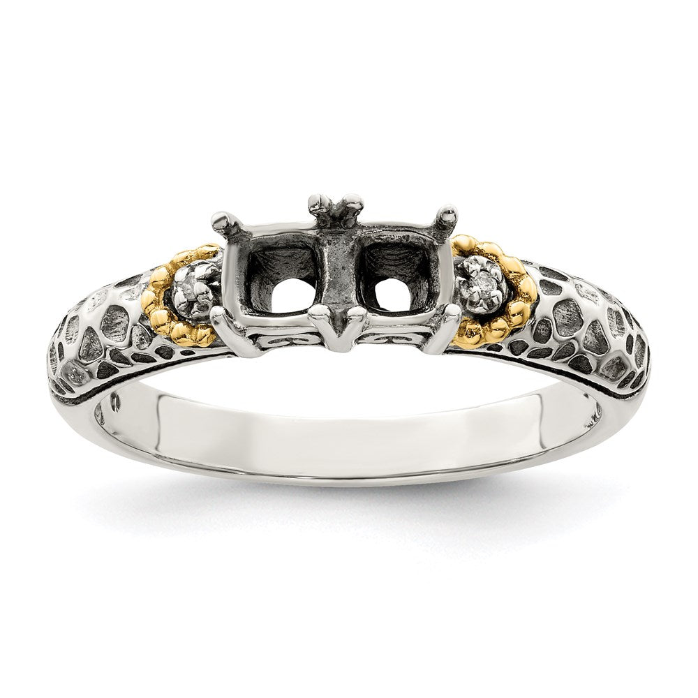 Sterling Silver Antiqued w/14k 2-stone w/Diamond Mother's Ring