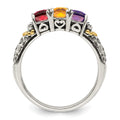 Sterling Silver Antiqued w/14k 3-stone w/Diamond Mother's Ring