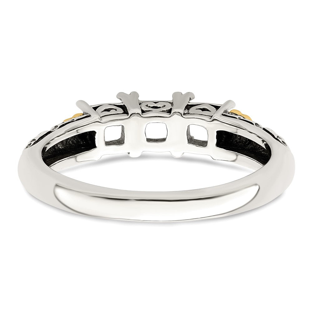 Sterling Silver Antiqued w/14k 3-stone w/Diamond Mother's Ring