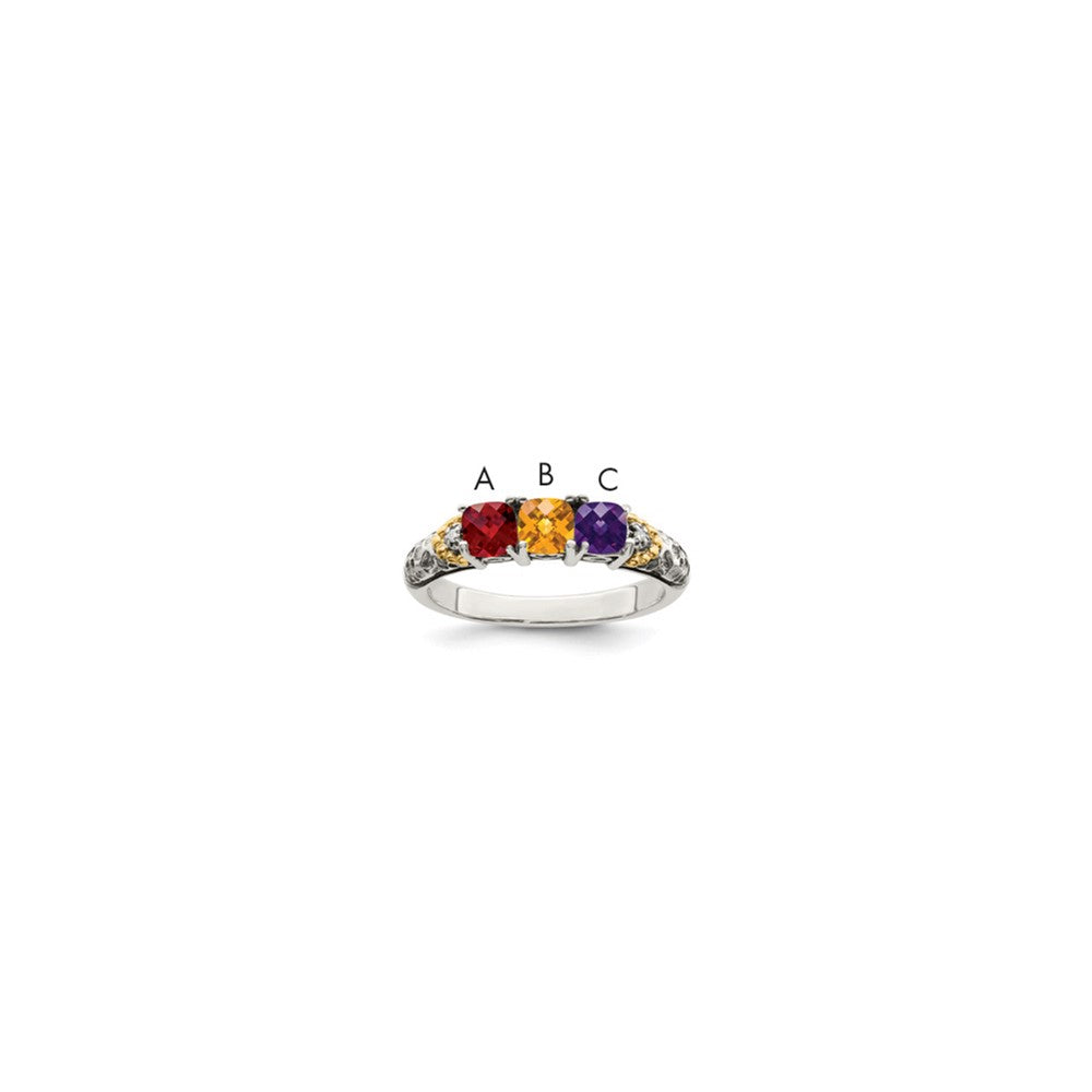 Sterling Silver Antiqued w/14k 3-stone w/Diamond Mother's Ring Semi-Mount