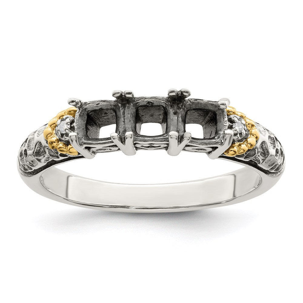 Sterling Silver Antiqued w/14k 3-stone w/Diamond Mother's Ring