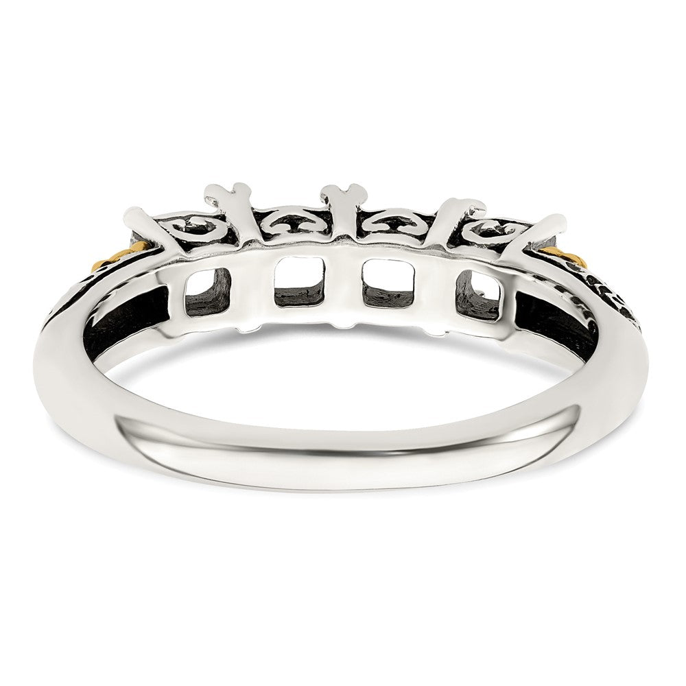 Sterling Silver Antiqued w/14k 4-stone w/Diamond Mother's Ring Semi-Mount