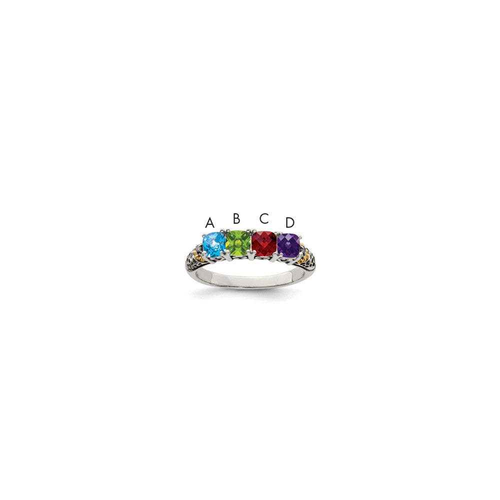 Sterling Silver Antiqued w/14k 4-stone w/Diamond Mother's Ring Semi-Mount
