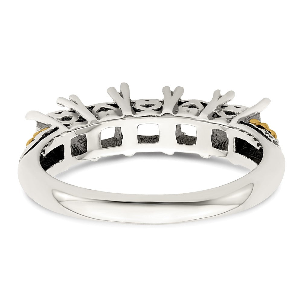 Sterling Silver Antiqued w/14k 5-stone w/Diamond Mother's Ring