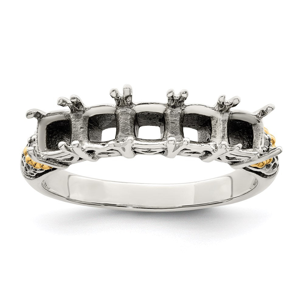 Sterling Silver Antiqued w/14k 5-stone w/Diamond Mother's Ring Semi-Mount