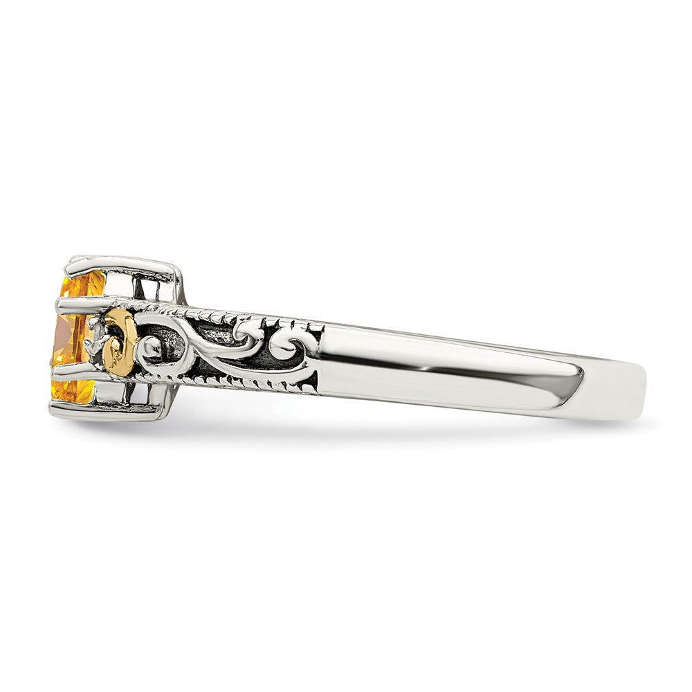 Sterling Silver Antiqued w/14k 2-stone w/Diamond Mother's Ring