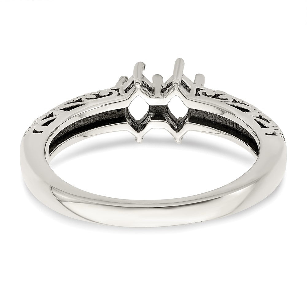 Sterling Silver Antiqued w/14k 2-stone w/Diamond Mother's Ring Semi-Mount