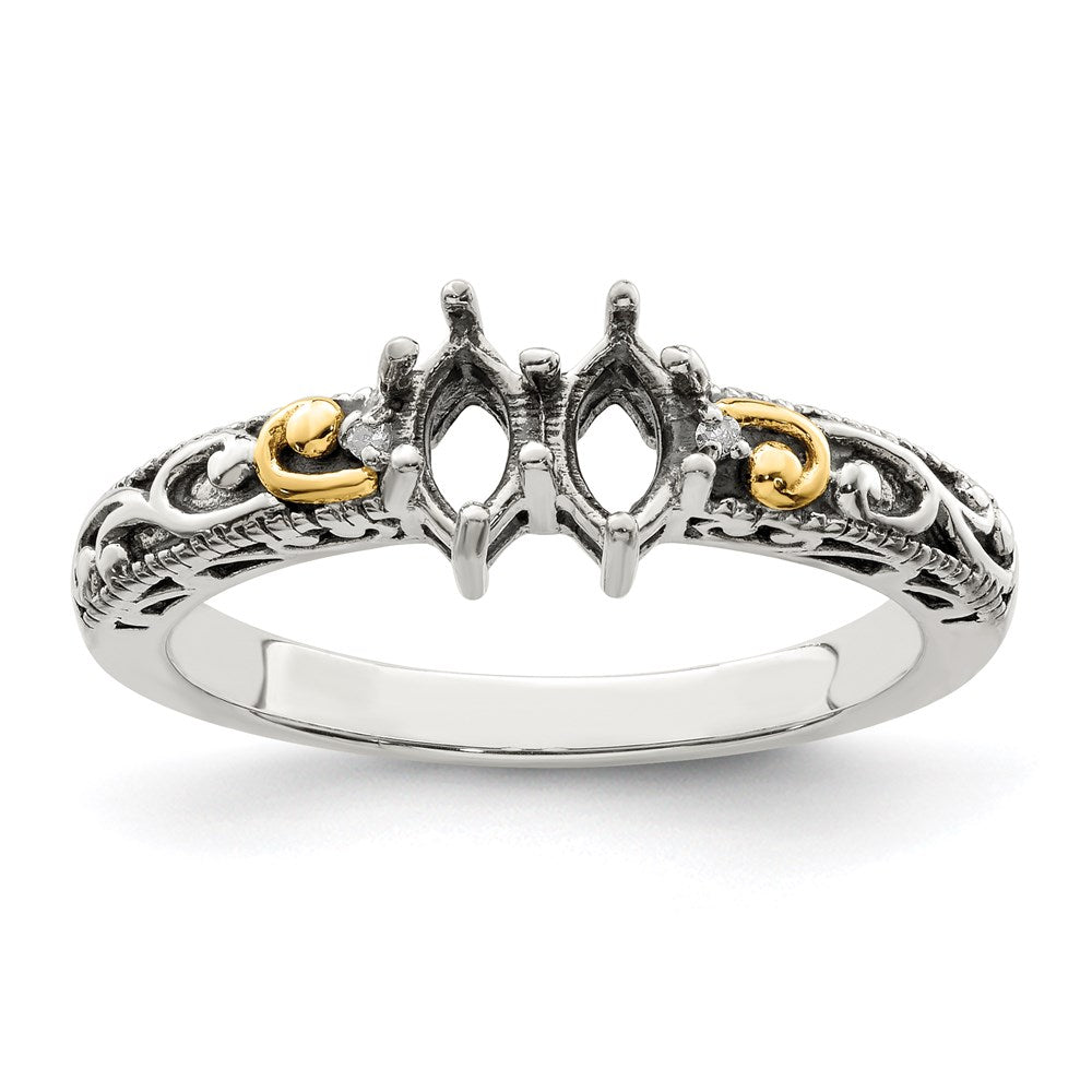 Sterling Silver Antiqued w/14k 2-stone w/Diamond Mother's Ring