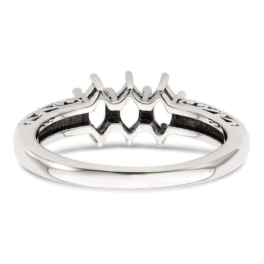 Sterling Silver Antiqued w/14k 3-stone w/Diamond Mother's Ring Semi-Mount