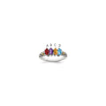 Sterling Silver Antiqued w/14k 4-stone w/Diamond Mother's Ring