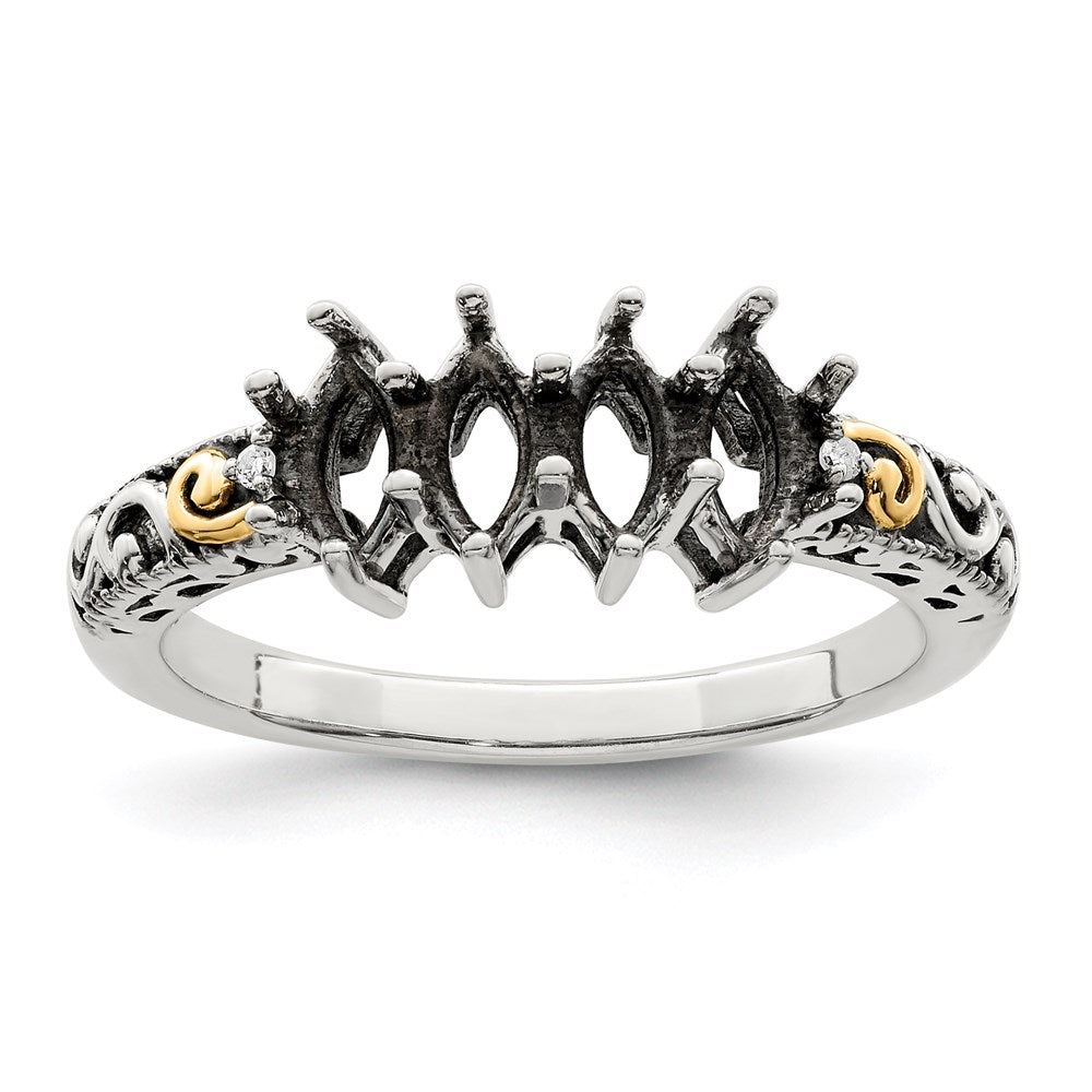 Sterling Silver Antiqued w/14k 4-stone w/Diamond Mother's Ring Semi-Mount