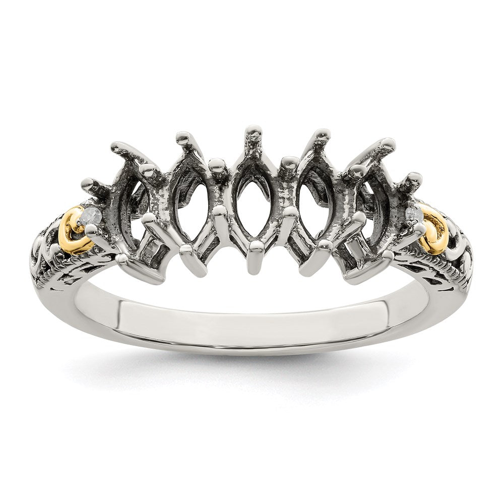 Sterling Silver Antiqued w/14k 5-stone w/Diamond Mother's Ring Semi-Mount