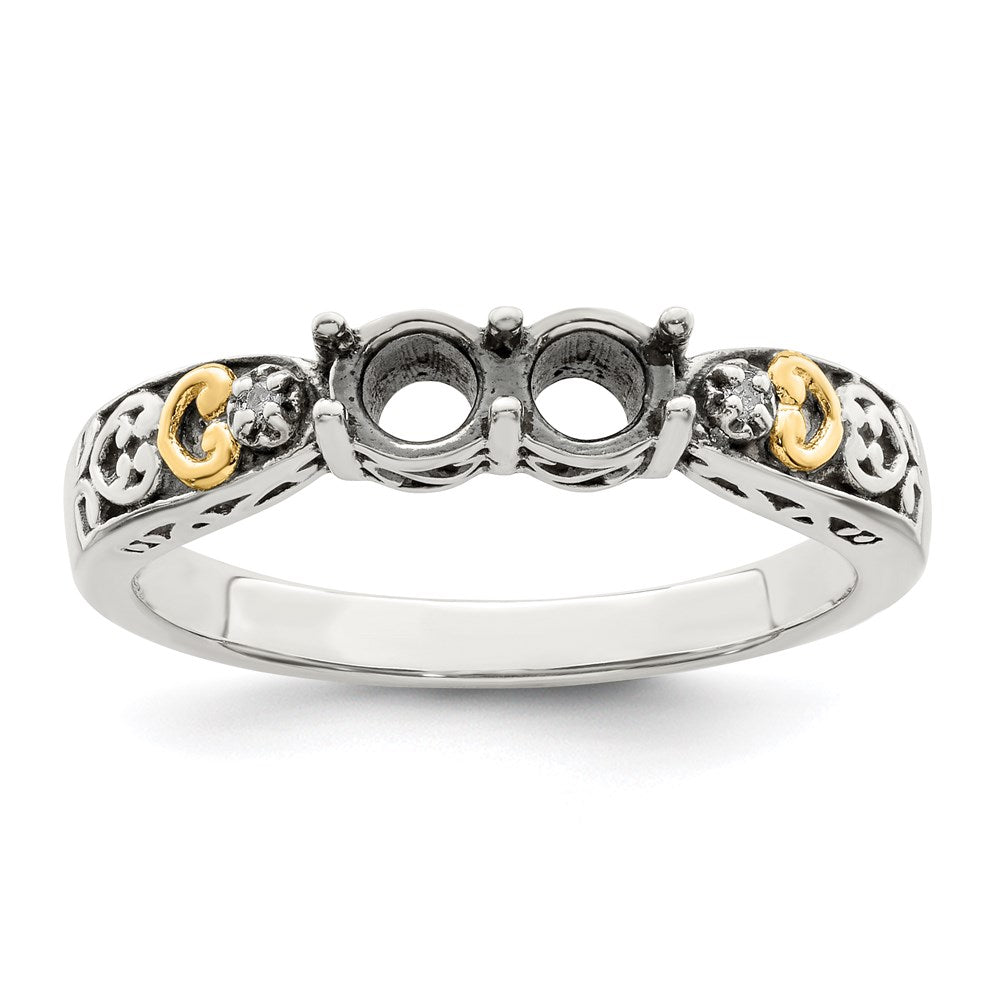 Sterling Silver Antiqued w/14k 2-stone w/Diamond Mother's Ring Semi-Mount