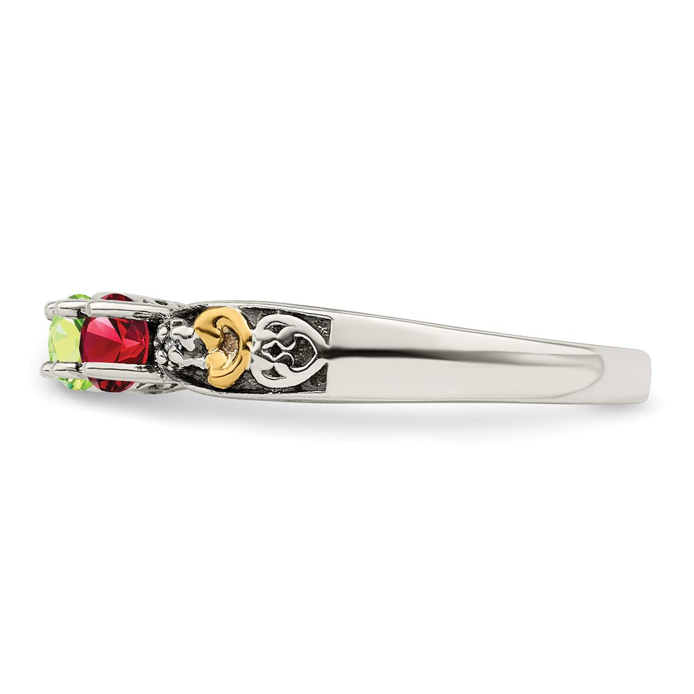 Sterling Silver Antiqued w/14k 4-stone w/Diamond Mother's Ring