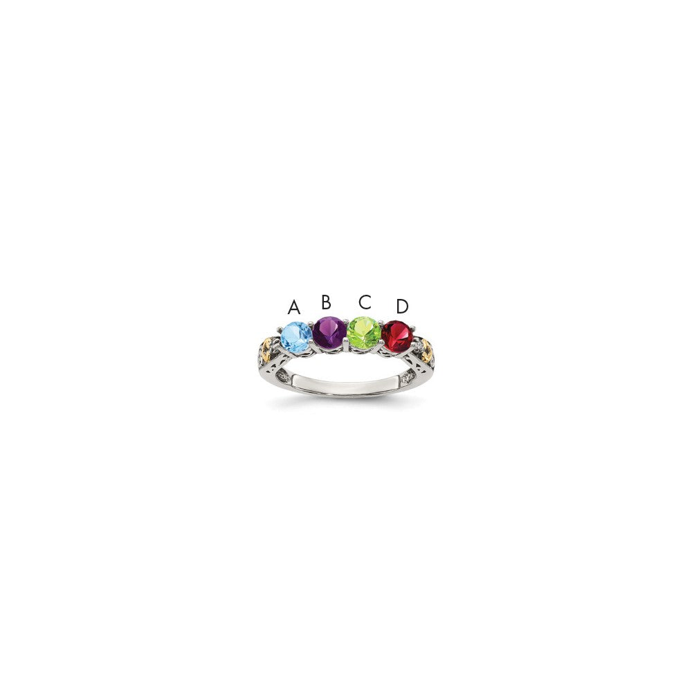 Sterling Silver Antiqued w/14k 4-stone w/Diamond Mother's Ring Semi-Mount