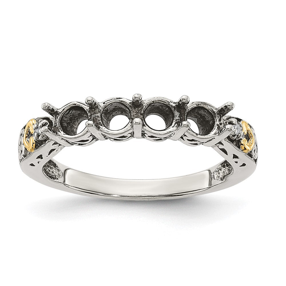 Sterling Silver Antiqued w/14k 4-stone w/Diamond Mother's Ring Semi-Mount