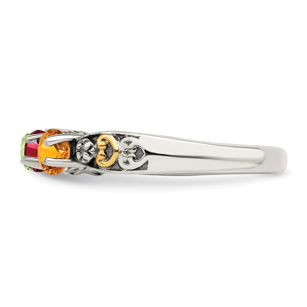 Sterling Silver Antiqued w/14k 5-stone w/Diamond Mother's Ring