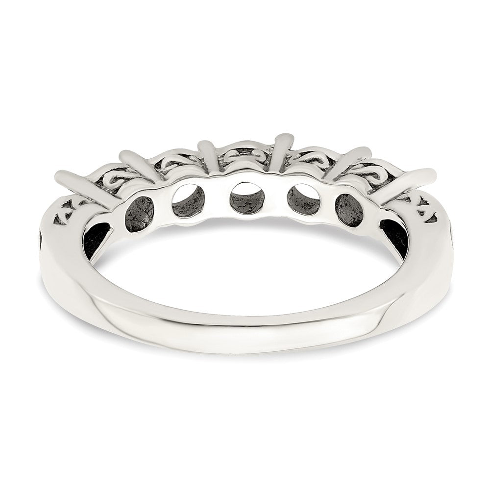 Sterling Silver Antiqued w/14k 5-stone w/Diamond Mother's Ring