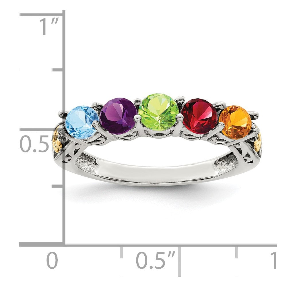 Sterling Silver Antiqued w/14k 5-stone w/Diamond Mother's Ring Semi-Mount