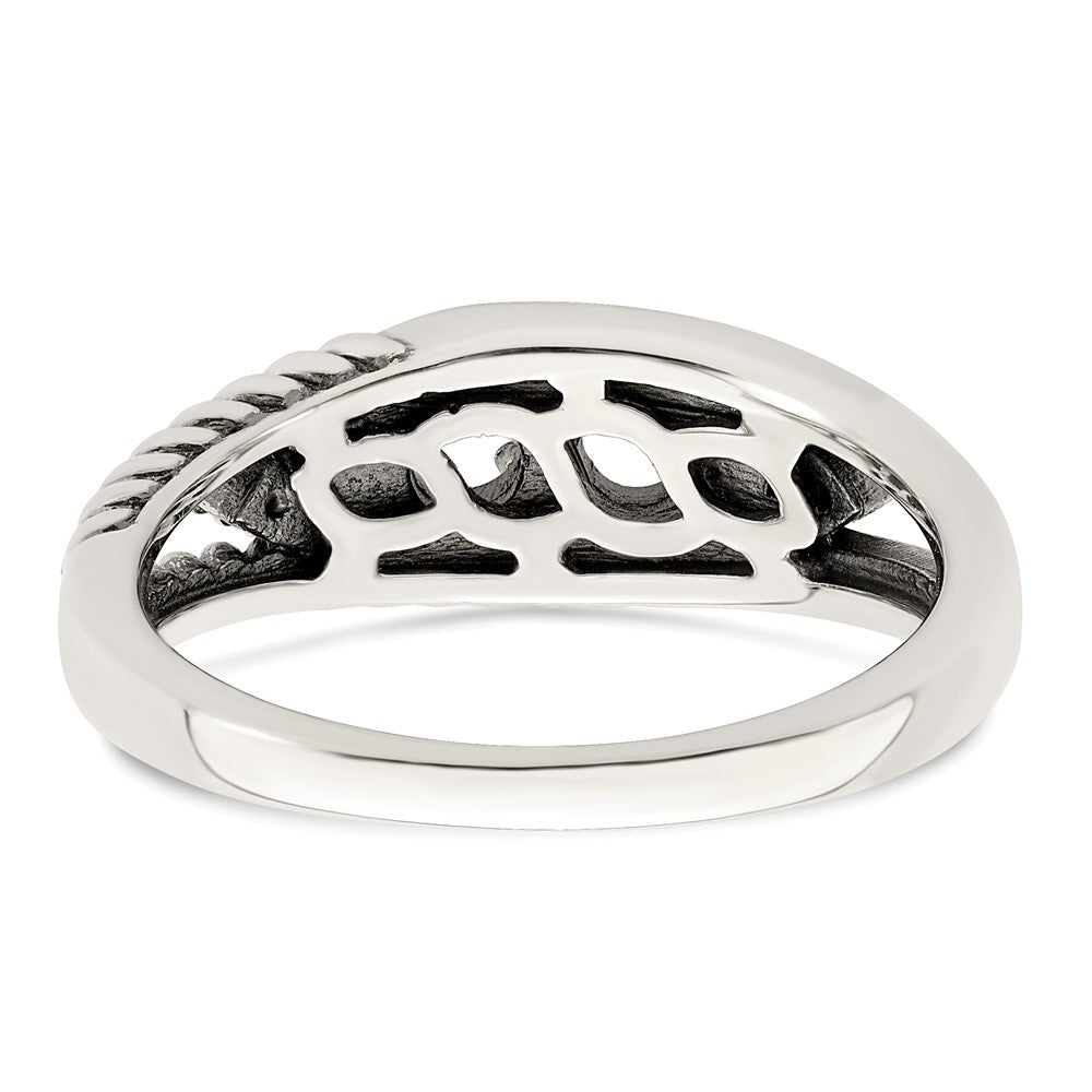 Sterling Silver Antiqued w/14k 2-stone w/Diamond Mother's Ring Semi-Mount