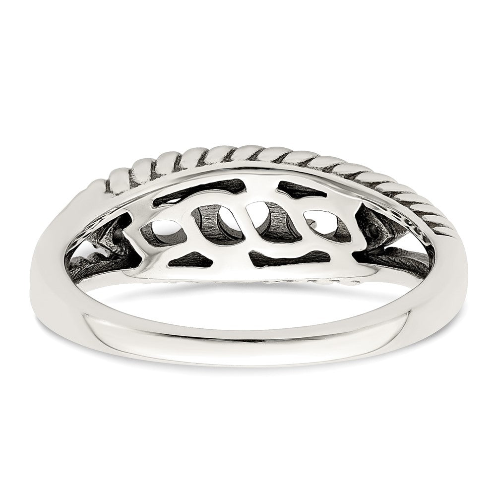 Sterling Silver Antiqued w/14k 3-stone w/Diamond Mother's Ring Semi-Mount