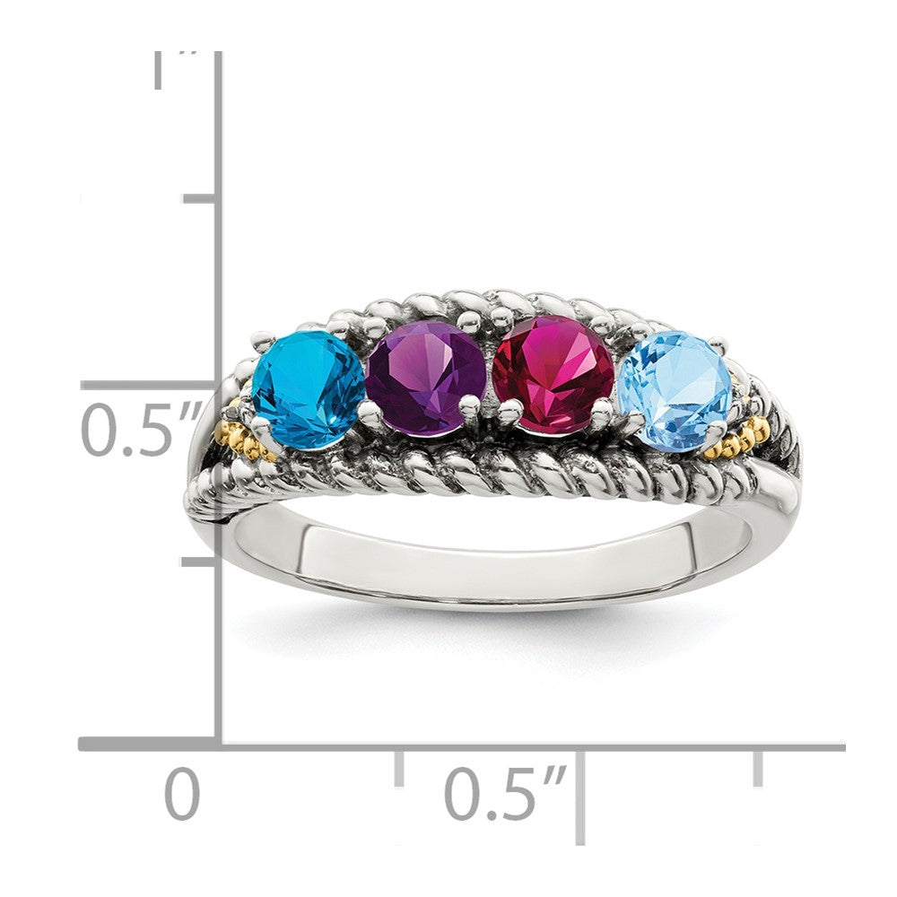 Sterling Silver Antiqued w/14k 4-stone w/Diamond Mother's Ring Semi-Mount