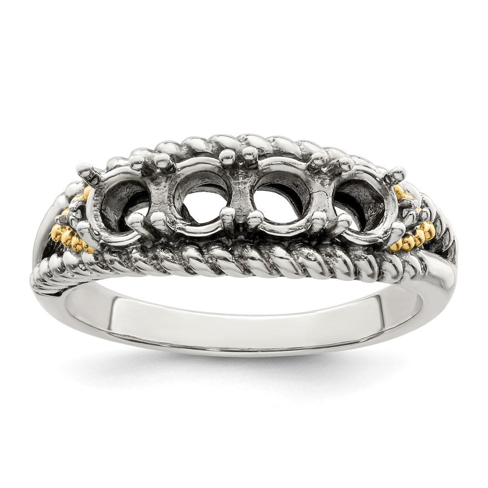Sterling Silver Antiqued w/14k 4-stone w/Diamond Mother's Ring Semi-Mount