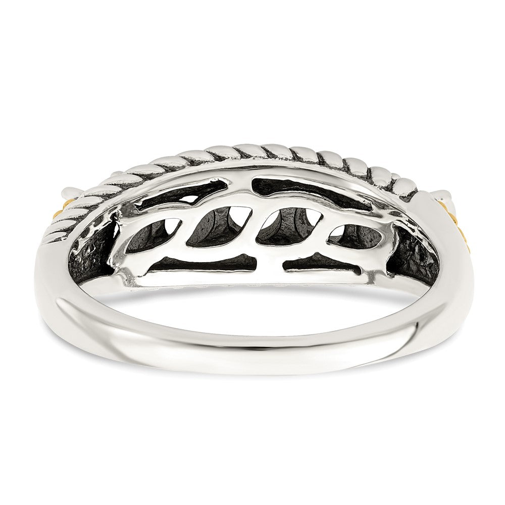 Sterling Silver Antiqued w/14k 5-stone w/Diamond Mother's Ring Semi-Mount