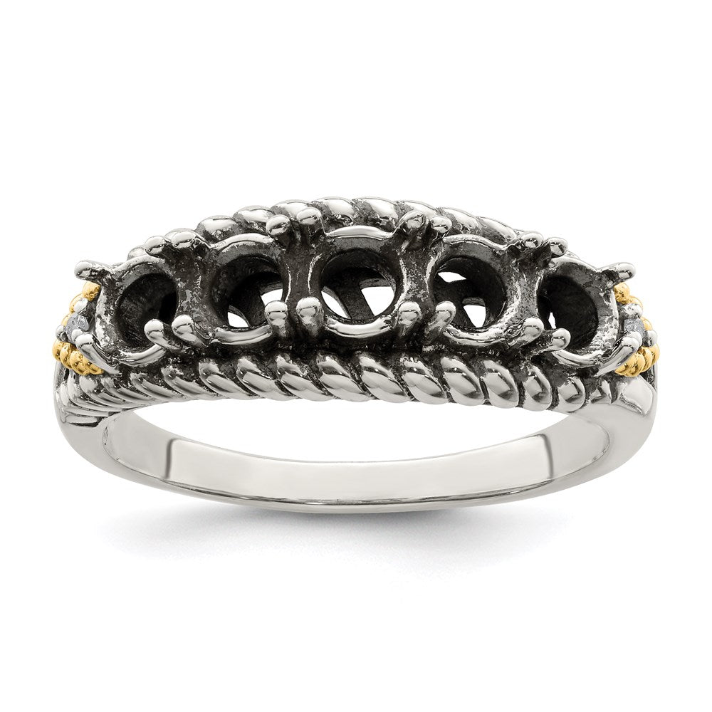 Sterling Silver Antiqued w/14k 5-stone w/Diamond Mother's Ring Semi-Mount
