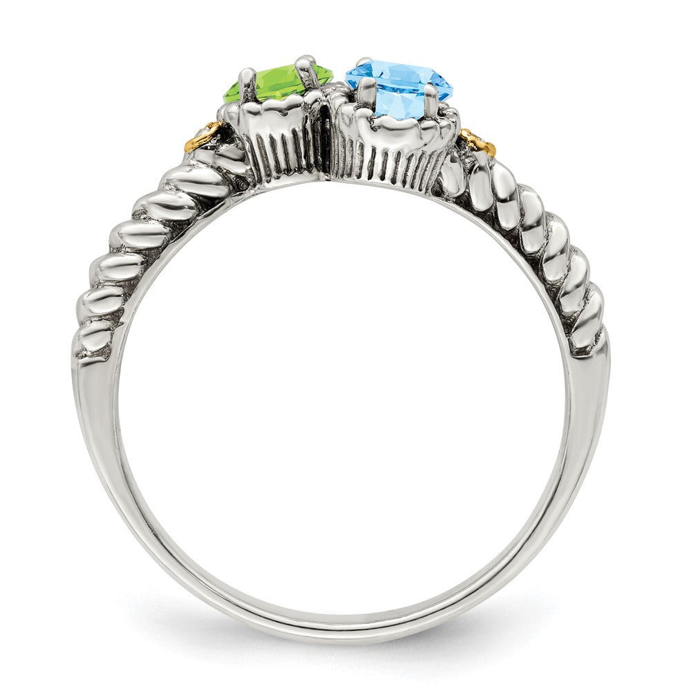 Sterling Silver Antiqued w/14k 2-stone w/Diamond Mother's Ring