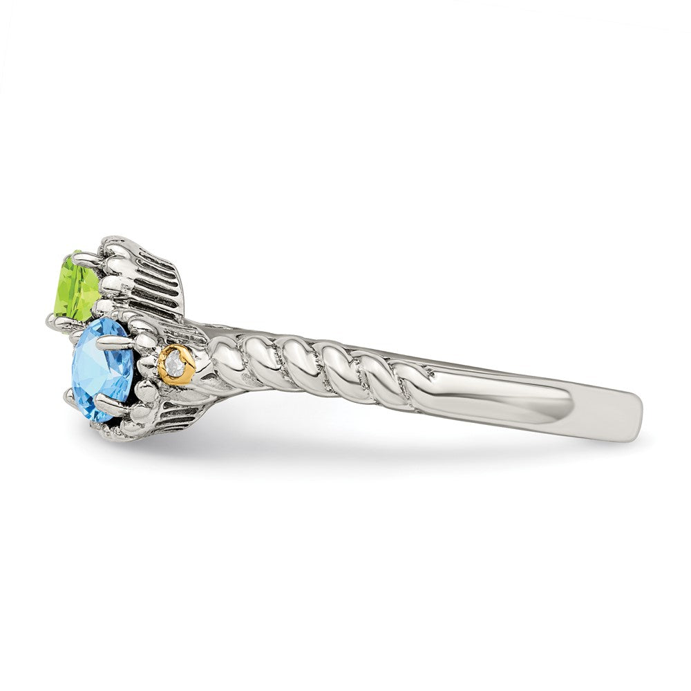 Sterling Silver Antiqued w/14k 2-stone w/Diamond Mother's Ring