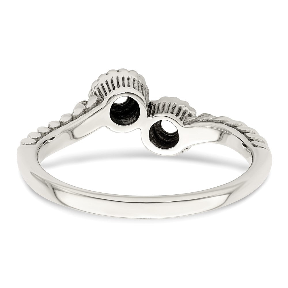 Sterling Silver Antiqued w/14k 2-stone w/Diamond Mother's Ring Semi-Mount