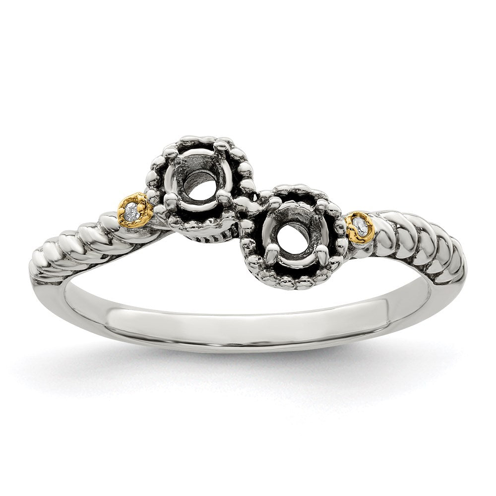 Sterling Silver Antiqued w/14k 2-stone w/Diamond Mother's Ring