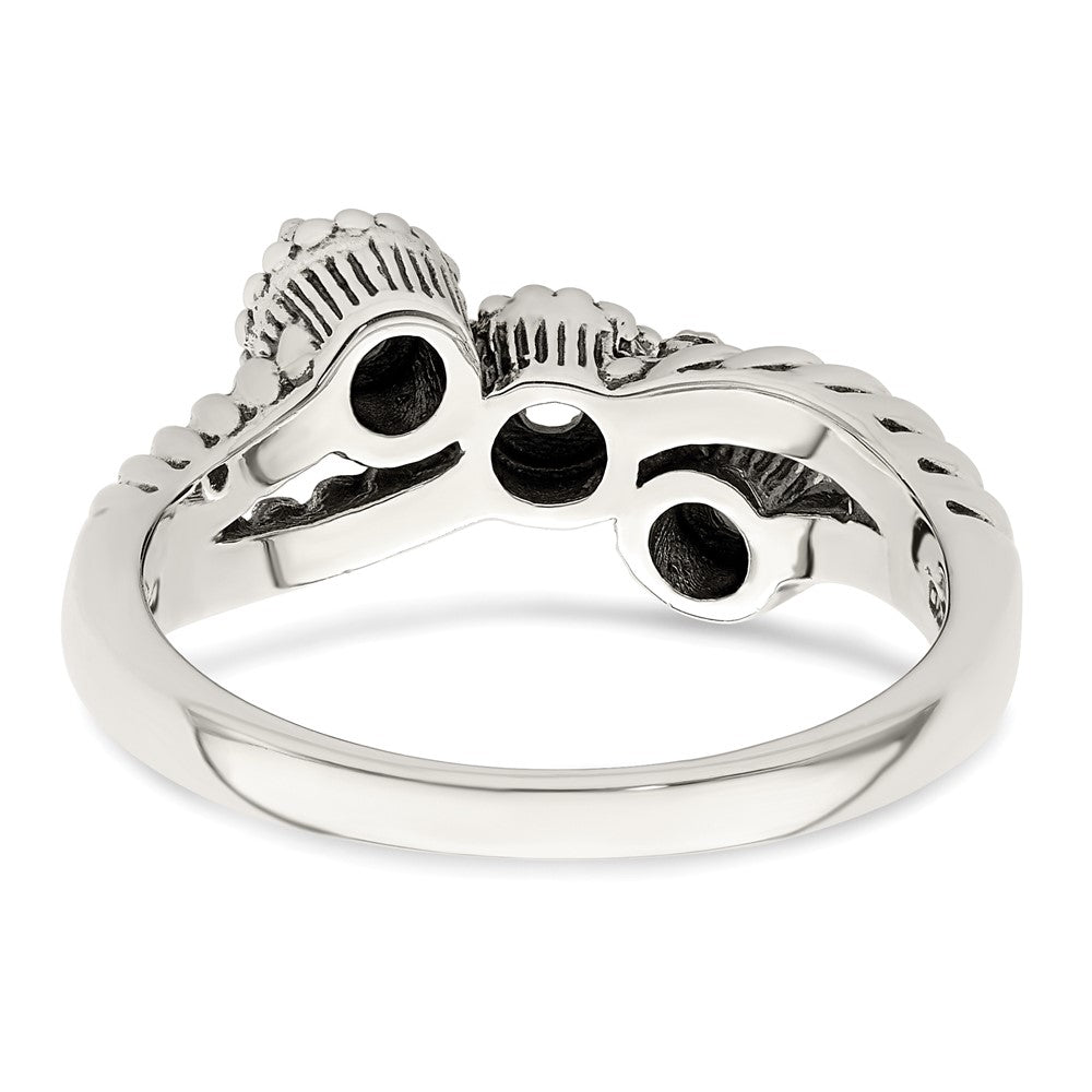 Sterling Silver Antiqued w/14k 3-stone w/Diamond Mother's Ring