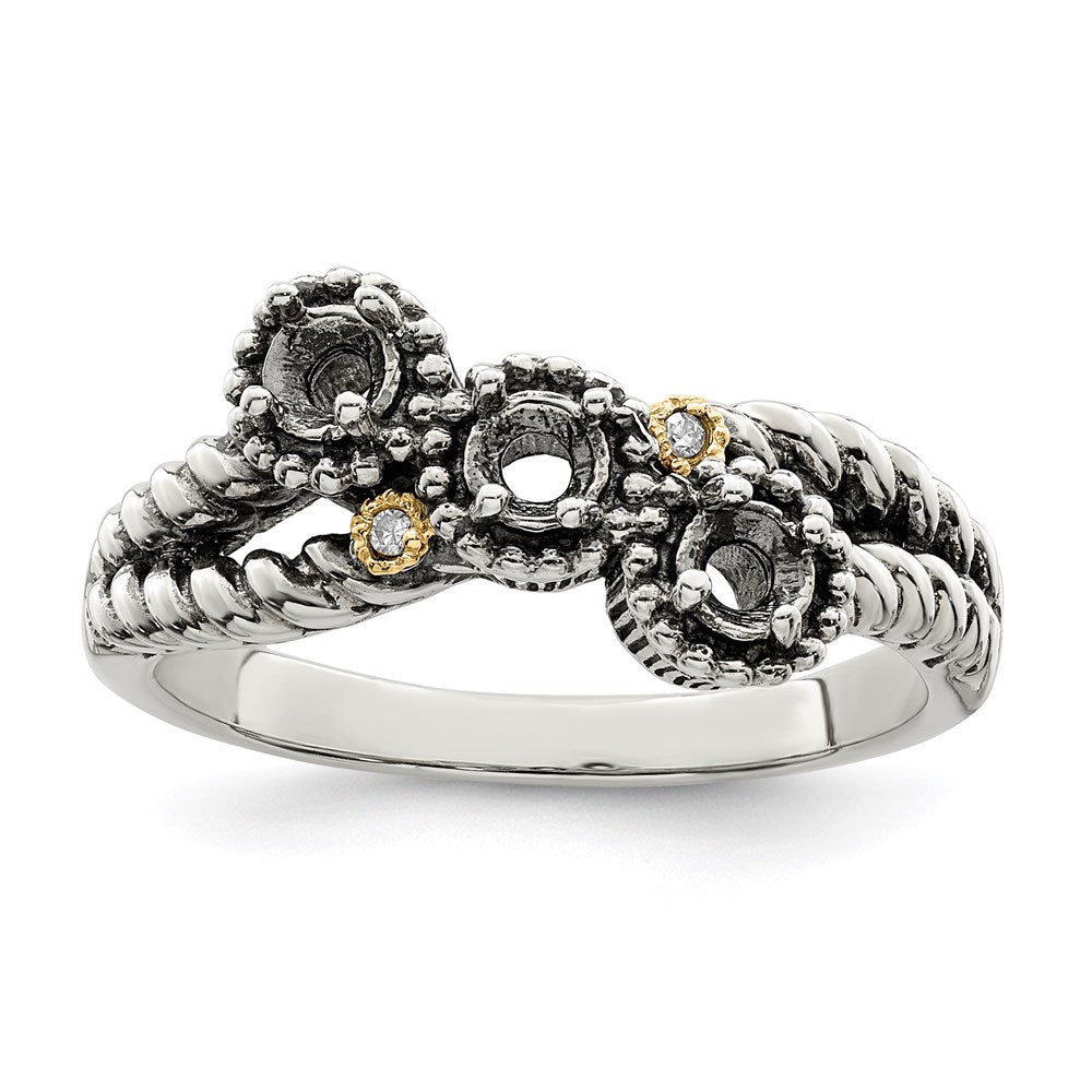 Sterling Silver Antiqued w/14k 3-stone w/Diamond Mother's Ring