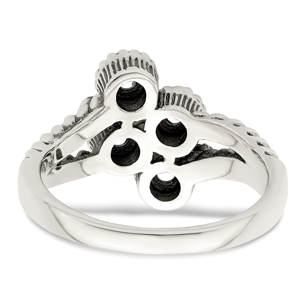 Sterling Silver Antiqued w/14k 4-stone w/Diamond Mother's Ring