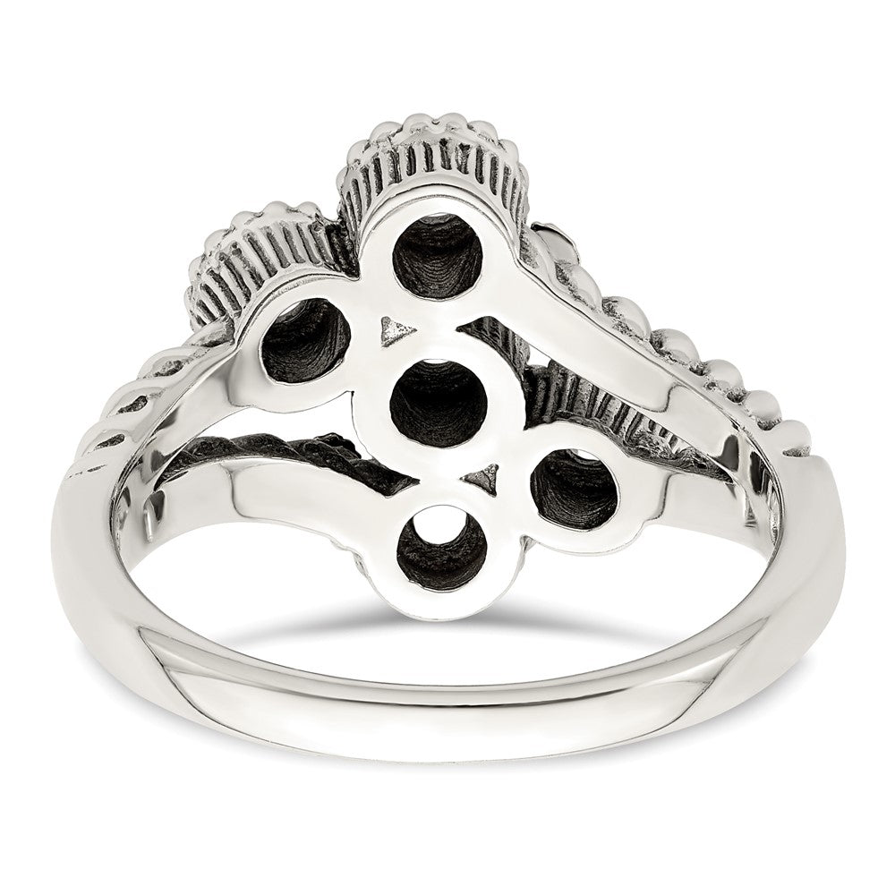Sterling Silver Antiqued w/14k 5-stone w/Diamond Mother's Ring