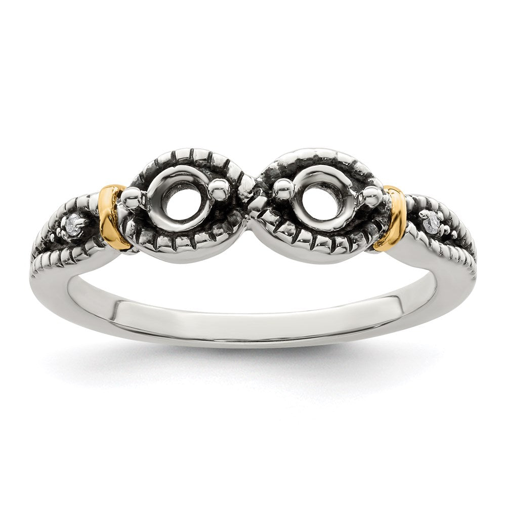 Sterling Silver Antiqued w/14k 2-stone w/Diamond Mother's Ring