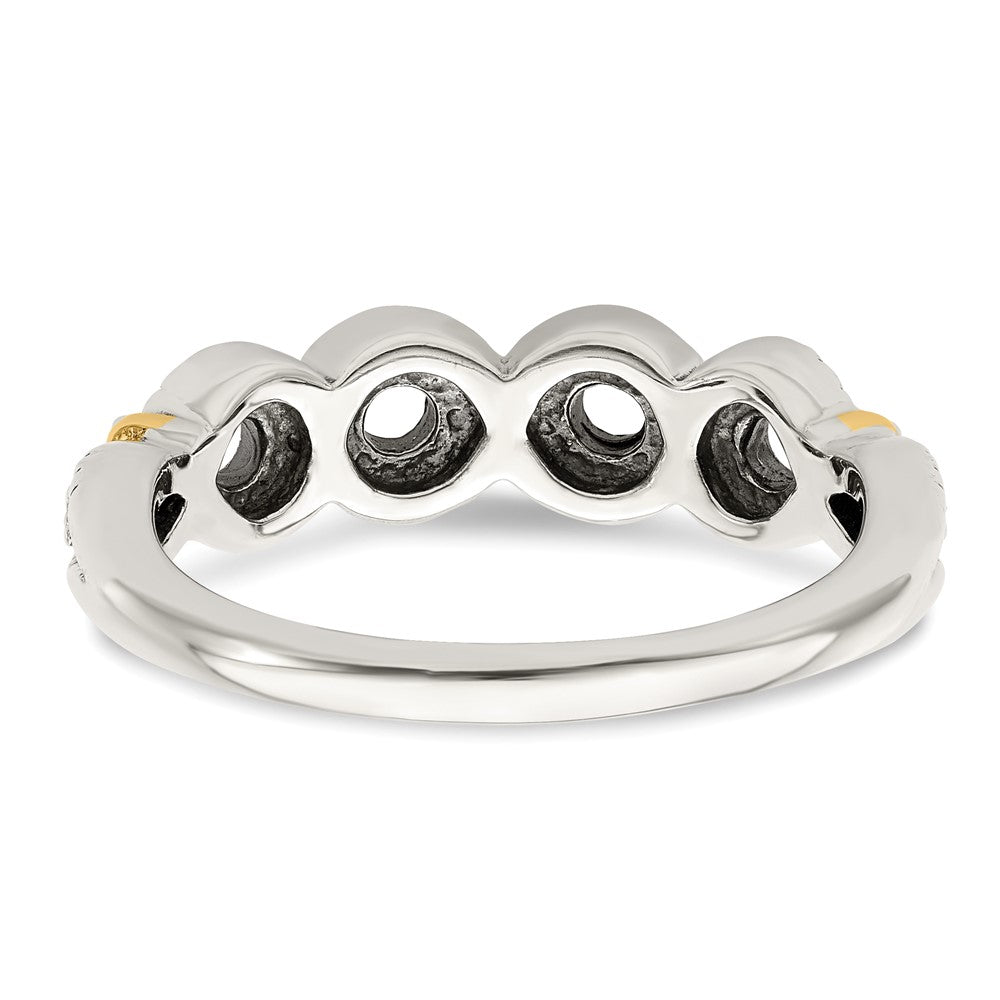 Sterling Silver Antiqued w/14k 4-stone w/Diamond Mother's Ring