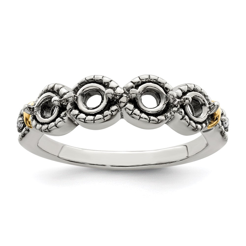 Sterling Silver Antiqued w/14k 4-stone w/Diamond Mother's Ring Semi-Mount