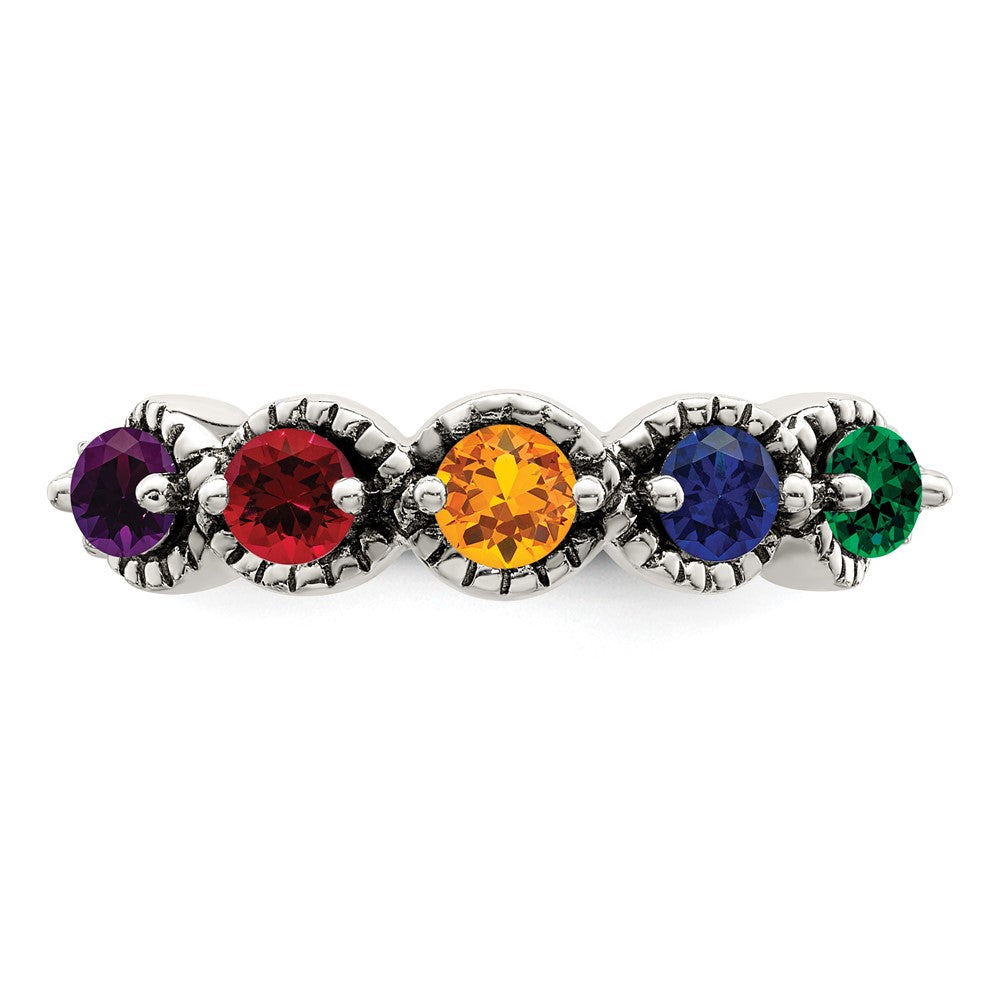 Sterling Silver Antiqued w/14k 5-stone w/Diamond Mother's Ring Semi-Mount
