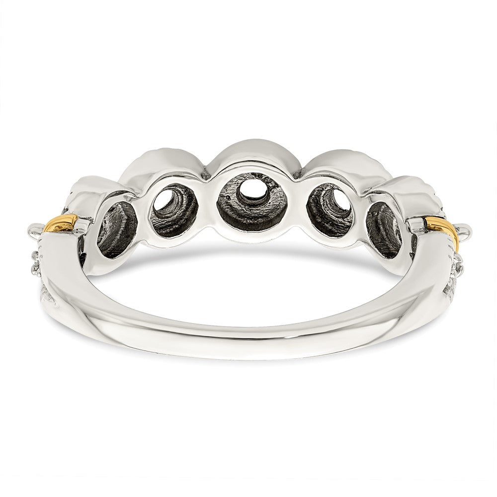 Sterling Silver Antiqued w/14k 5-stone w/Diamond Mother's Ring Semi-Mount