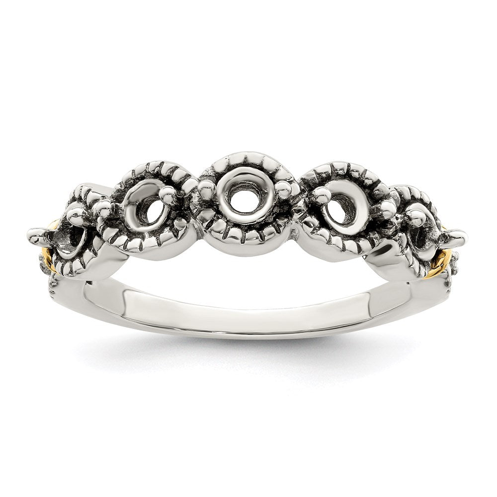 Sterling Silver Antiqued w/14k 5-stone w/Diamond Mother's Ring Semi-Mount