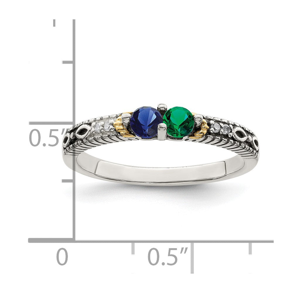 Sterling Silver Antiqued w/14k 2-stone w/Diamond Mother's Ring