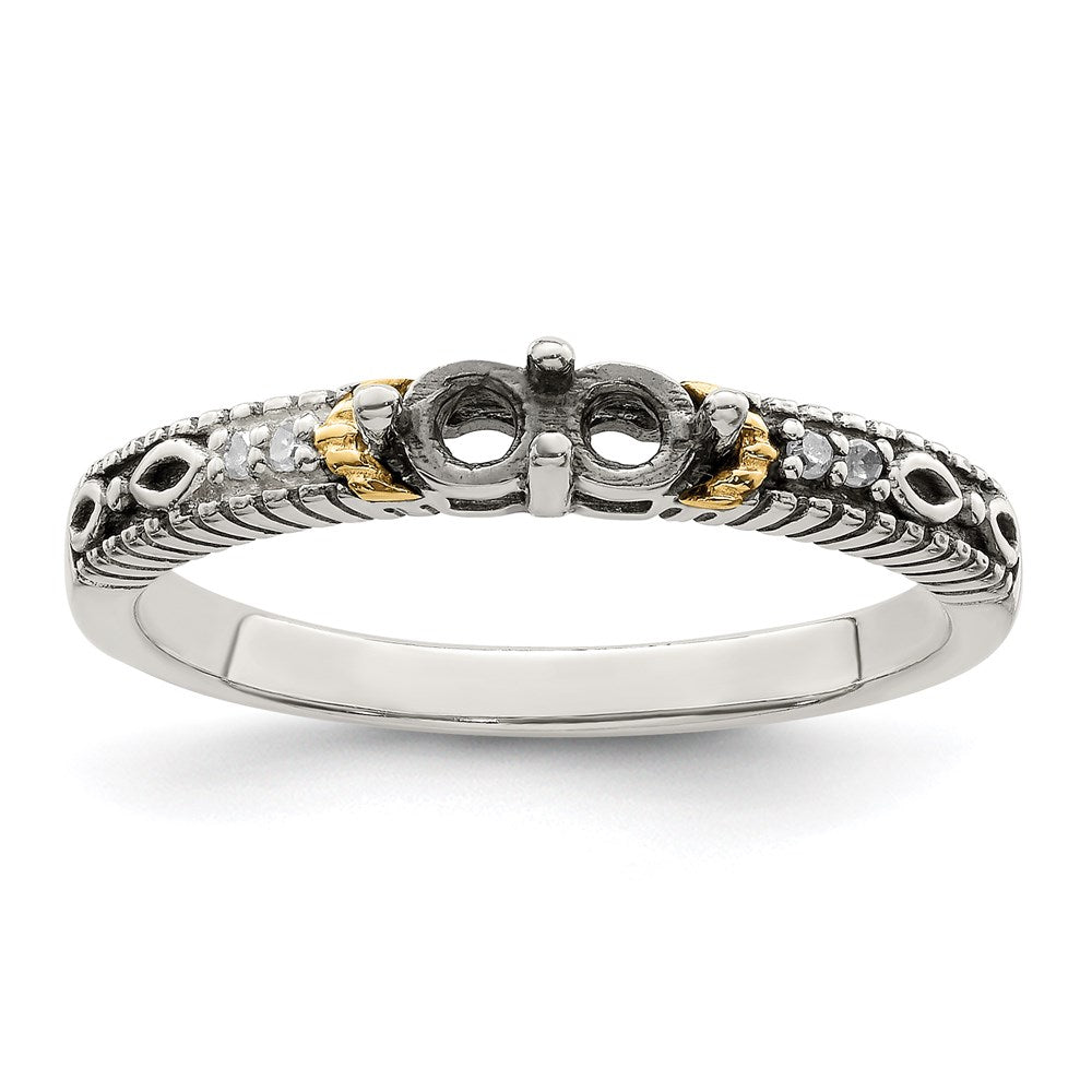 Sterling Silver Antiqued w/14k 2-stone w/Diamond Mother's Ring