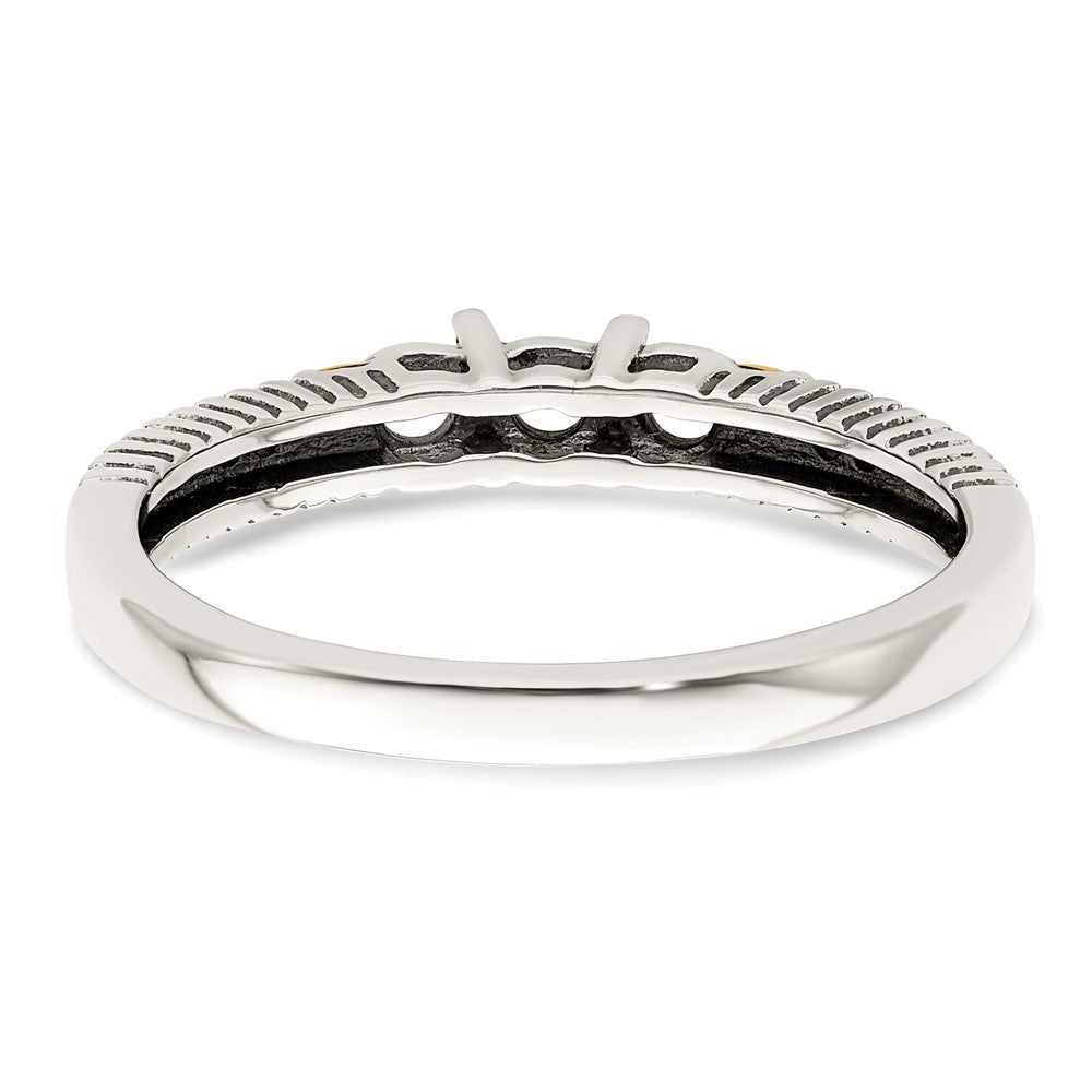 Sterling Silver Antiqued w/14k 3-stone w/Diamond Mother's Ring Semi-Mount